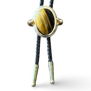 Vintage Tiger Eye Bolo Neck Tie on Brown Leather